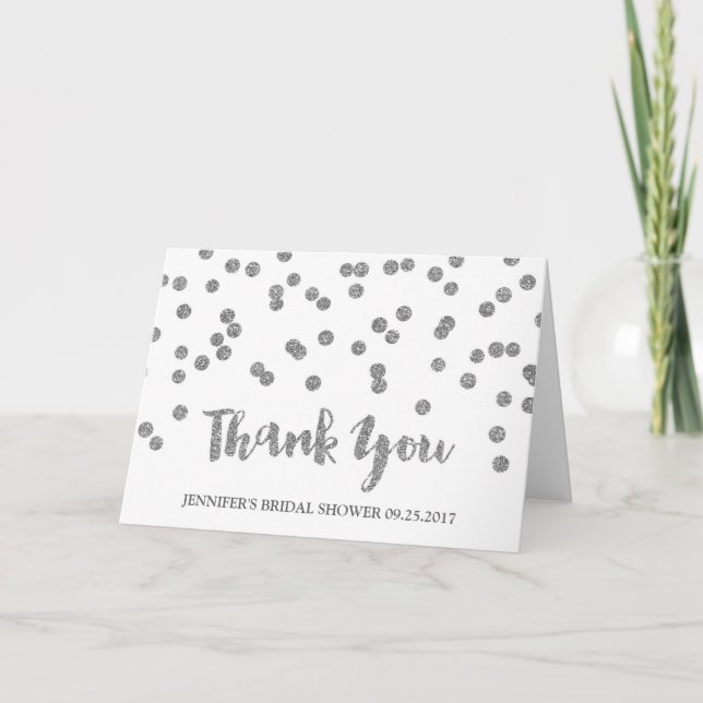 Cartão De Agradecimento Chá de panela Silver Confetti Obrigado (Frente)