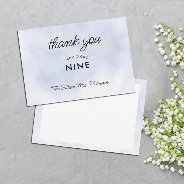 Cartão De Agradecimento Chá de panela Simples Azul Elegante Azul Cloud 9 (cloud 9 bridal shower thank you card with hand written message simple modern elegant classy pastel )