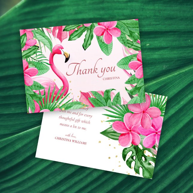 Cartão De Agradecimento Chá de panela Tropical Rosa (Pink Tropical Summer Bridal Shower Thank You Card)
