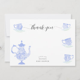 Cartão De Agradecimento Chá do Baby Tea Party Blue China White Lace Boy
