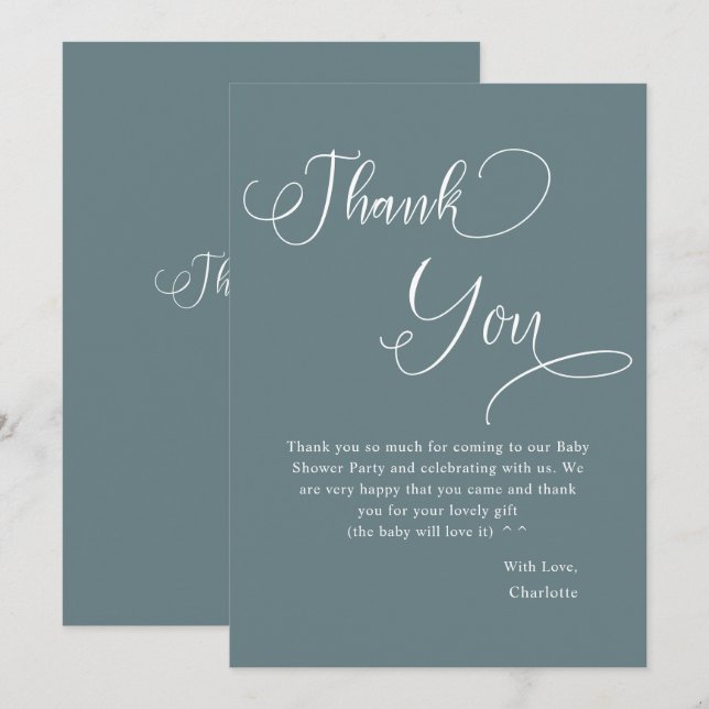 Cartão De Agradecimento Chá Menino de Caligrafia Mínima Moderna (Frente/Verso)