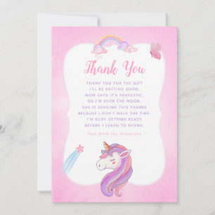Cartão De Agradecimento Chá Rainbow Unicorn Baby Girl Obrigado