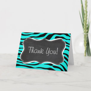 Cartão De Agradecimento Chalkboard; Bright Turquoise Zebra Animal Print