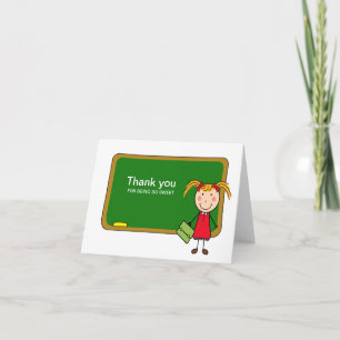 Cartão De Agradecimento Chalkboard com Garota Obrigado Notecard
