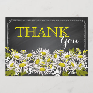 Cartão De Agradecimento Chalkboard Daisies Rustic Modern Obrigado