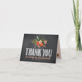 Cartão De Agradecimento Chalkboard Floral Bridesmaid Obrigado