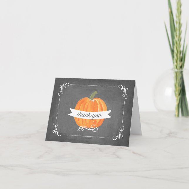 Cartão De Agradecimento Chalkboard Little Pumpkin Obrigado (Frente)
