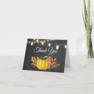 Cartão De Agradecimento Chall Pumpkin Autumn String Luzes Chalkboard