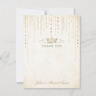 Cartão De Agradecimento Champanhe Dourada Joias Fairytale Crown