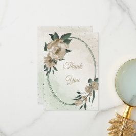 Cartão De Agradecimento champanhe floresce casamento verde