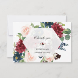 Cartão De Agradecimento Charm Burgundy Marinho Blue Floral Hexagon