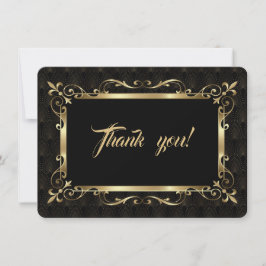 Cartão De Agradecimento Charm Roaring 20, Dourada Art Deco Casamento Obrig