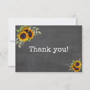 Cartão De Agradecimento Charm Watercolor Sunflower Chalkboard Weding
