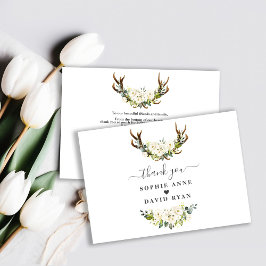 Cartão De Agradecimento Charm White Cream Ivory Flowers Casamento Antlers