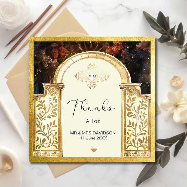 Cartão de Agradecimento Chata com Porta do Jardim  (Enchanted Garden Gate Flat Thank You Card #zazzlemade #weddingthankyoucard #luxurystyle #arch)