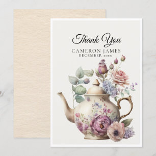 Cartão De Agradecimento Chávena de chá floral elegante em aquarela para ch