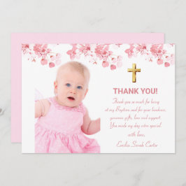 Cartão De Agradecimento Cherry Blossom Floral Foto Cross Girl Baptism