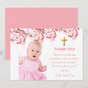 Cartão De Agradecimento Cherry Blossom Floral Foto Cross Girl Baptism