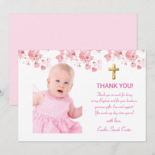 Cartão De Agradecimento Cherry Blossom Floral Foto Cross Girl Baptism
