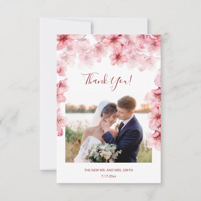 Cartão De Agradecimento Cherry Blossom Photo Wedding Thank You Card (Frente)