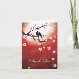 Cartão De Agradecimento Cherry Blossom Sakura&Love Birds Thank You Wedding