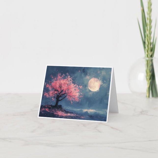 Cartão De Agradecimento Cherry Blossoms at Nightfall Note Cards (Frente)