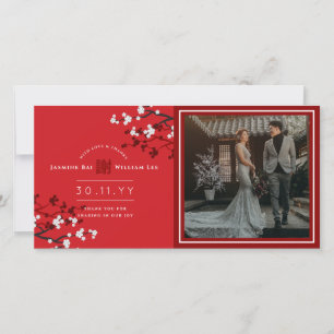 Cartão De Agradecimento Cherry Blossoms 'Xie Xie' Foto de Casamento Chinês