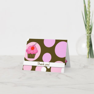Cartão De Agradecimento Cherry Cupcake Brown/Pink Modern Folded Thank you