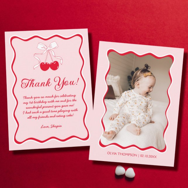 Cartão De Agradecimento Cherry Festa de aniversário (Criador carregado)