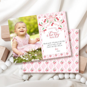Cartão De Agradecimento Cherry First Birthday
