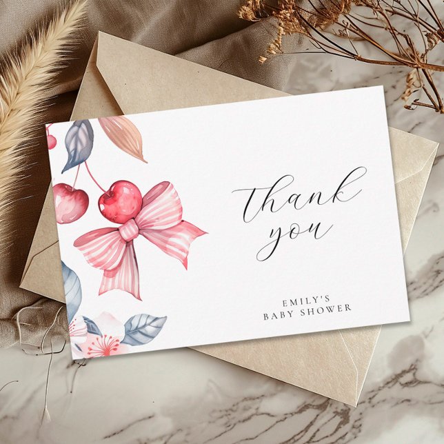 Cartão De Agradecimento Cherry no Chá de fraldas de coquete do Arco Rosa S (Criador carregado)