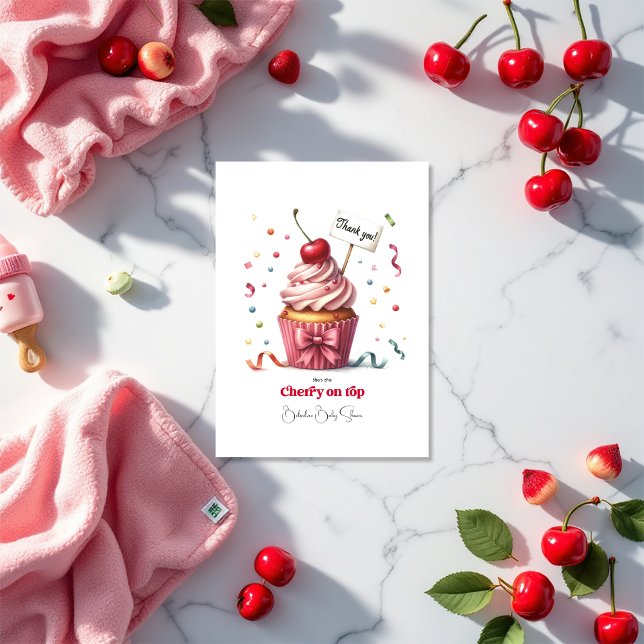 Cartão De Agradecimento Cherry On Top Chá de fraldas (Cherry On Top Baby Shower Thank You Card)