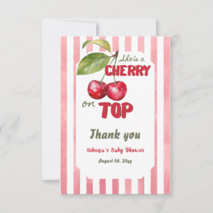 Cartão De Agradecimento Cherry on Top Retro Faixa Rosa Chuveiro de Bebê