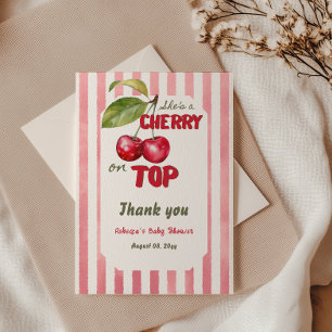 Cartão De Agradecimento Cherry on Top Retro Faixa Rosa Chuveiro de Bebê