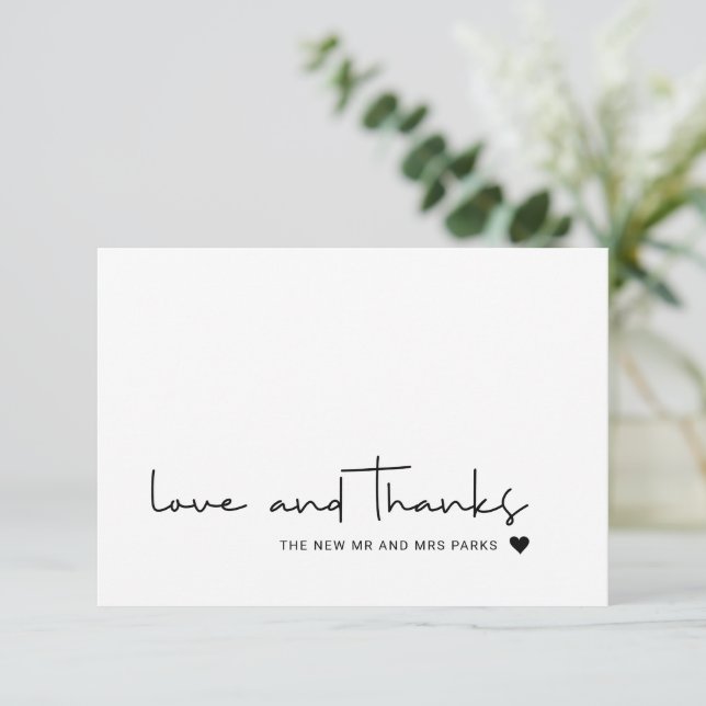 Cartão de agradecimento Chic Amor e Obrigado em le (Em pé/Frente)