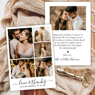 Cartão De Agradecimento Chic Amor e Obrigado Script Foto Colagem Casamento