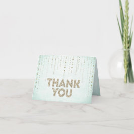 Cartão De Agradecimento Chic Aqua Azul & Dourado Brilho Obrigado