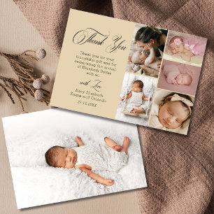 Cartão De Agradecimento Chic Bege Macio Seis Fotos Chás de Bebê Agradecime