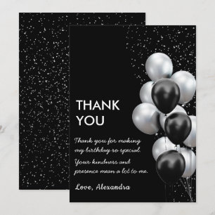 Cartão De Agradecimento Chic Black Grey Balloon