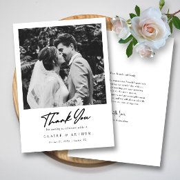 Cartão De Agradecimento Chic Black Hand Lettered Signature Wedding Photo