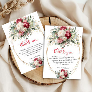 Cartão De Agradecimento Chic Blush Burgundy Gold Rosas Obrigado Baby Showe