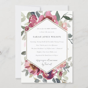CARTÃO DE AGRADECIMENTO CHIC BLUSH BURGUNDY ROSA FLORAL CHÁ DE FRALDAS CO