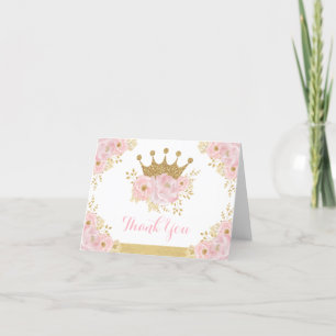 Cartão De Agradecimento Chic Blush Dourada Crown Princesa Aniversário Garo