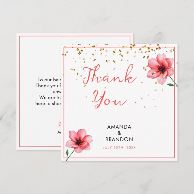 Cartão De Agradecimento Chic Blush Pink Floral Confetti Frame Wedding (Frente/Verso)