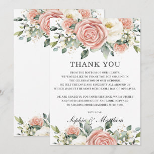 Cartão De Agradecimento Chic Blush Pink Ivory Floral Bridal