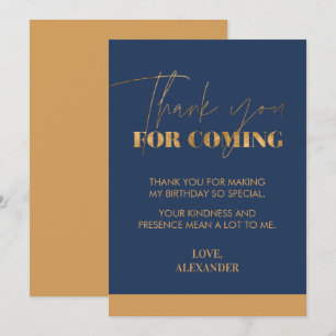 Cartão De Agradecimento Chic Caligrafia Azul Marinho e Dourado