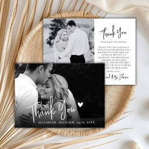 Cartão De Agradecimento Chic Casamento 2 Fotos Script Preto e Branco