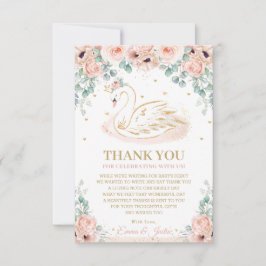 Cartão De Agradecimento Chic Cisne Princesa Blush Rosa Floral Chã de Bebê