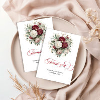 Cartão de Agradecimento Chic Deep Red Floral Green