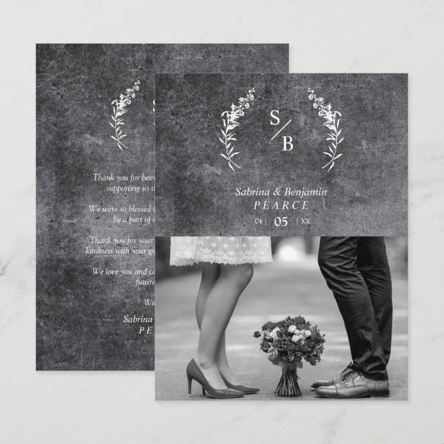 Cartão De Agradecimento Chic Dirty Alternative Photo Chalkboard Wedding (Frente/Verso)